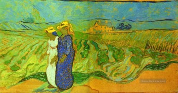  Vincent Werke - Crossing Zwei Frauen  welche die Felder Vincent van Gogh